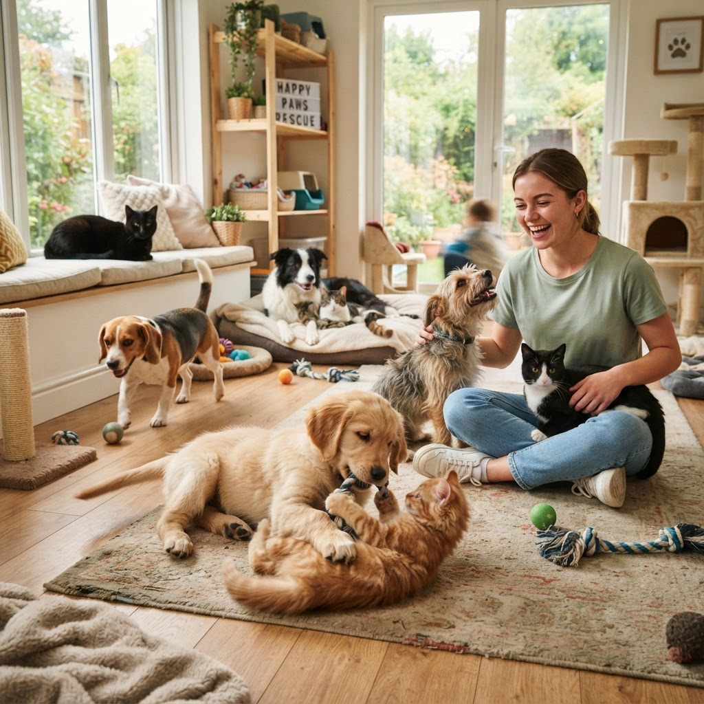 Happy pets playing together